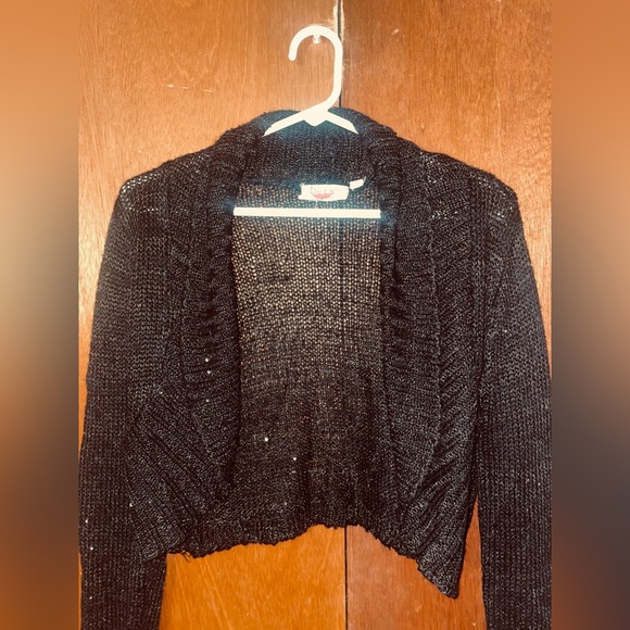 Elegant Black Women's Sequin Cardigan Crop - Picture 1 of 12